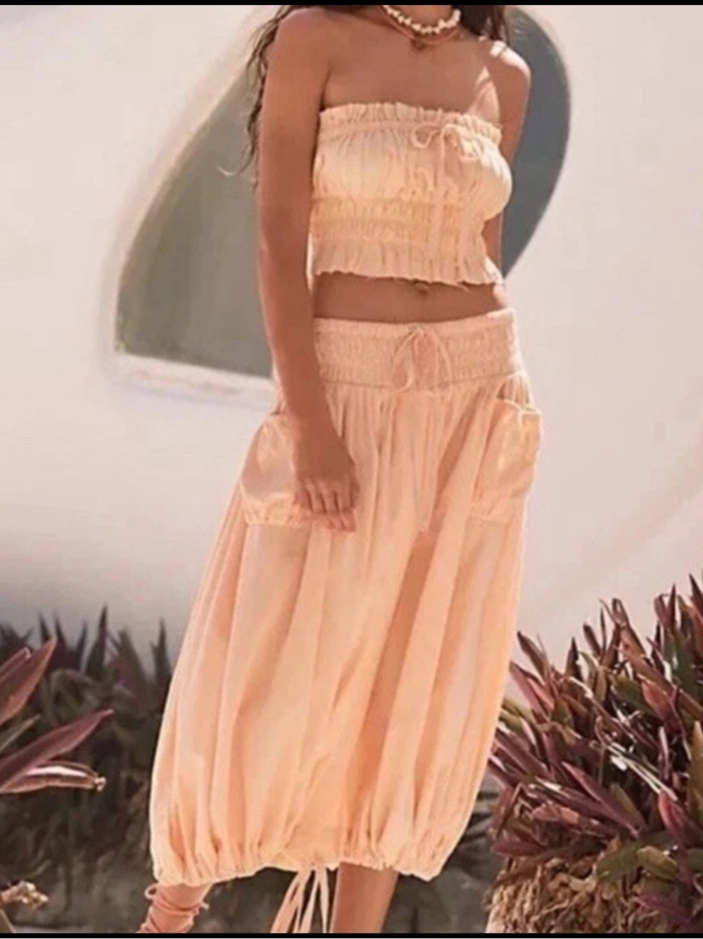 New Free People Free-est All The Things Midi City Skirt Set Smocked Orange S/M